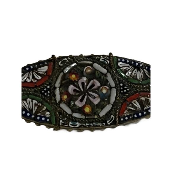 VTG Micro Mosaic Pin Brooch Back Italian Multi-Floral Oblong Point Pin - Picture 2 of 4